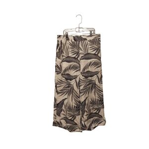 Tahari 100% Linen Wide Leg Pants Tropical Leaf Printed Size Medium Boho Beach
